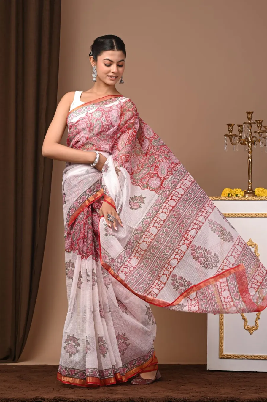Handcrafted Bagru Print Kota Saree